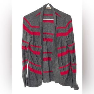 Faded glory Women’s Large Red & Gray Striped Cardigan Sweater Knit